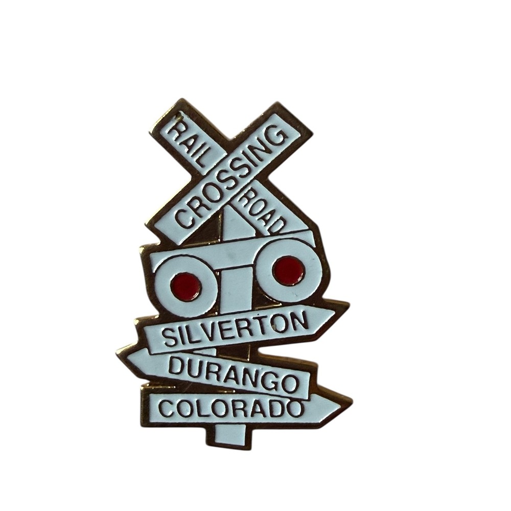 Durango Silverton Colorado Railroad Crossing Enamel Pin Train Souvenir Gold Tone